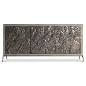 Bernhardt Bernhardt Elysia Buffet With Dark Bronze Greco‑Roman Frieze, Weathered Greige Oak, Soft‑Close Doors 332132