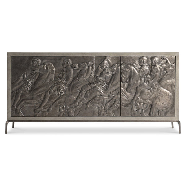 Bernhardt Bernhardt Elysia Buffet With Dark Bronze Greco‑Roman Frieze, Weathered Greige Oak, Soft‑Close Doors 332132