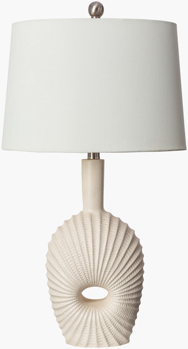 Surya Fatima Elegant 28" Tall Resin Accent Table Lamp With White Linen Shade For Timeless Home Decor Body, White,Shade, White,Finial, Metallic ,Nickel,Harp, Metallic ,Nickel,Cord, Translucent Resin,Linen,Polyester,Iron Ftm-001