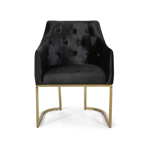 English Elm Christopher Knight Home® - CLUB Plush Altay Velvet Armchair with Gold Accents and Curved Modern Glam Design, Luxe Accent Seat Black 65362.00