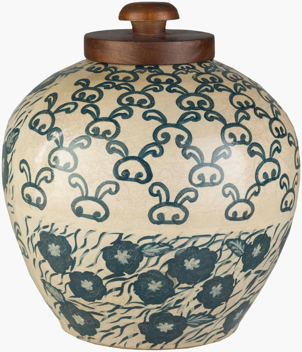 Surya Fenton 12" Elegant Global-inspired Terracotta Jar – Charming Home Décor Piece With 30-day Warranty Navy Terracotta,Mango Wood Ftn-002