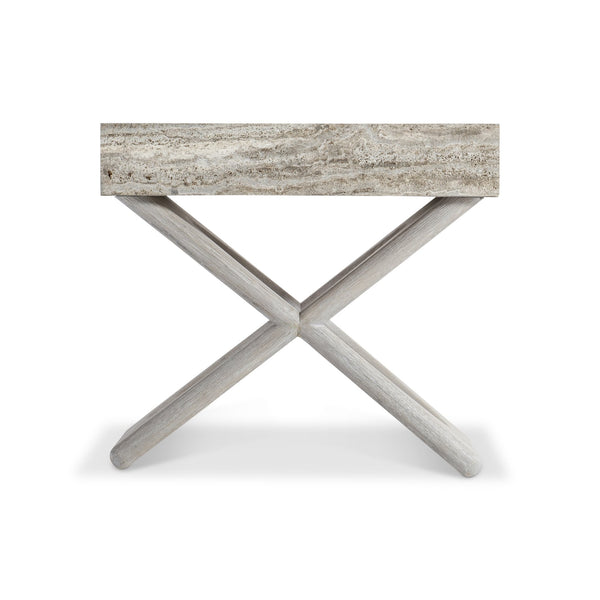 Bernhardt Bernhardt Sereno Nightstand With Silver Travertine Drawer, X-Oak Base, Soft-Close & Usb Charging 329216