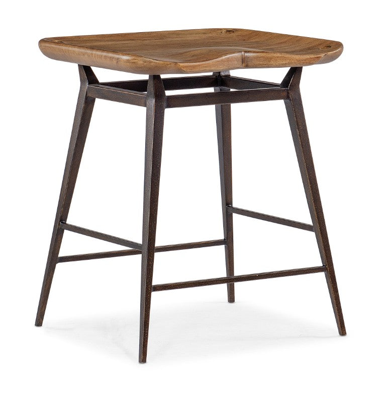 Hooker Furniture Big Sky Stool Vintage Natural Shaped Wood Seat With Industrial Metal Base - Rustic Comfort Design 6700-50008-80