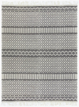 Livabliss Farmhouse Wool Cotton Flatweave Accent Rug with Tassel Fringe Bohemian Entryway Decor Black, White 8' x 10' FTS2300-810
