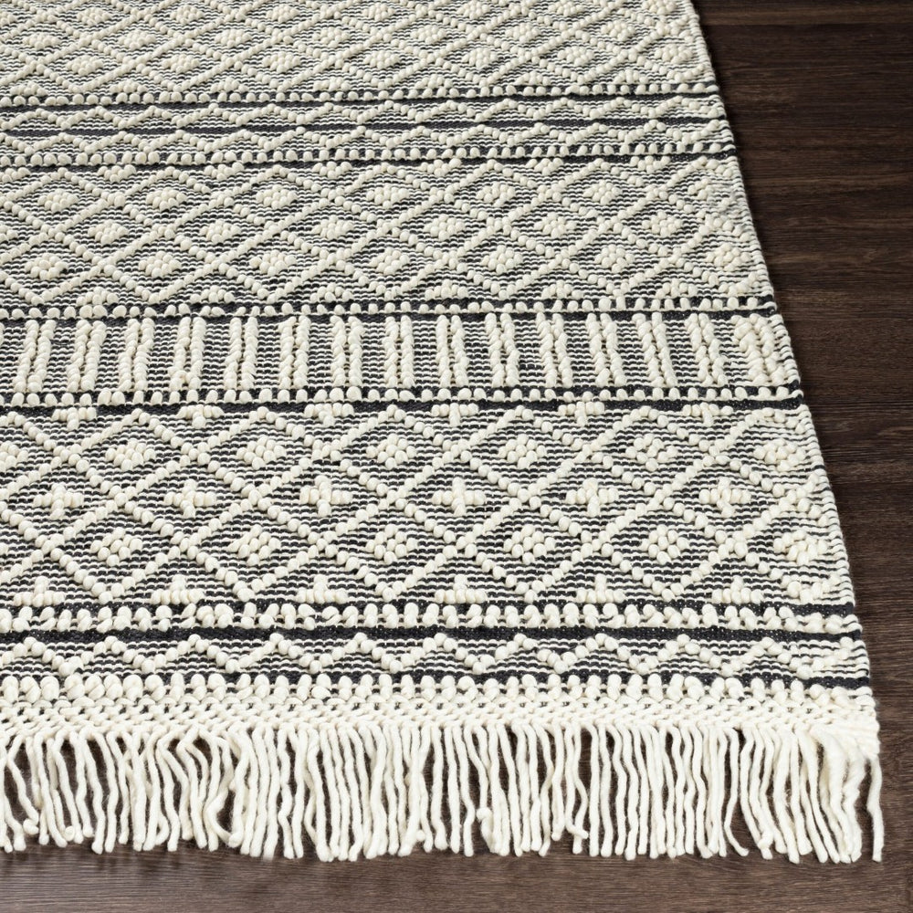 Livabliss Farmhouse Wool Cotton Flatweave Accent Rug with Tassel Fringe Bohemian Entryway Decor Black, White 8' x 10' FTS2300-810