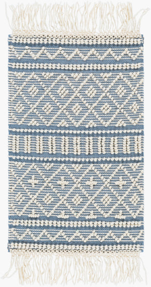 Surya Farmhouse Tassels 2' X 3' Handwoven Rug - Unique Cottage Style With Textured Fringe & Easy Care Blue Wool,Cotton Fts2301-23