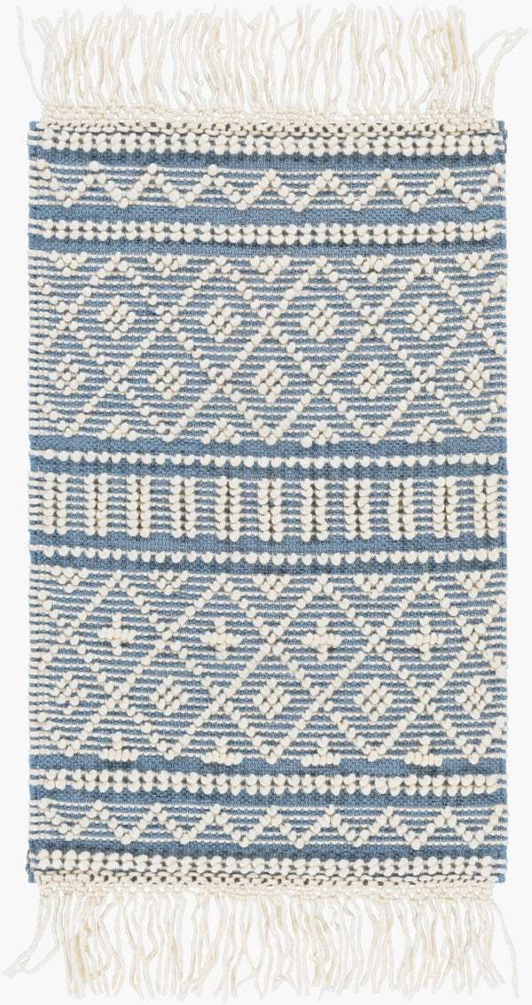 Surya Farmhouse Tassels 2' X 3' Handwoven Rug - Unique Cottage Style With Textured Fringe & Easy Care Blue Wool,Cotton Fts2301-23