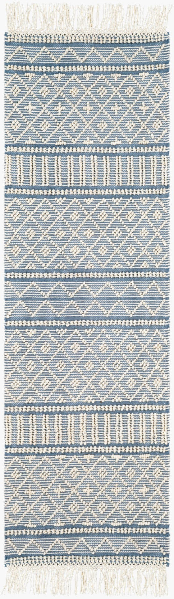 Surya Farmhouse Tassels 2' X 3' Handwoven Rug - Unique Cottage Style With Textured Fringe & Easy Care Blue Wool,Cotton Fts2301-268