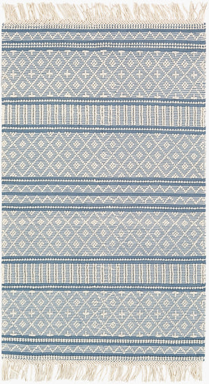 Surya Farmhouse Tassels 2' X 3' Handwoven Rug - Unique Cottage Style With Textured Fringe & Easy Care Blue Wool,Cotton Fts2301-35