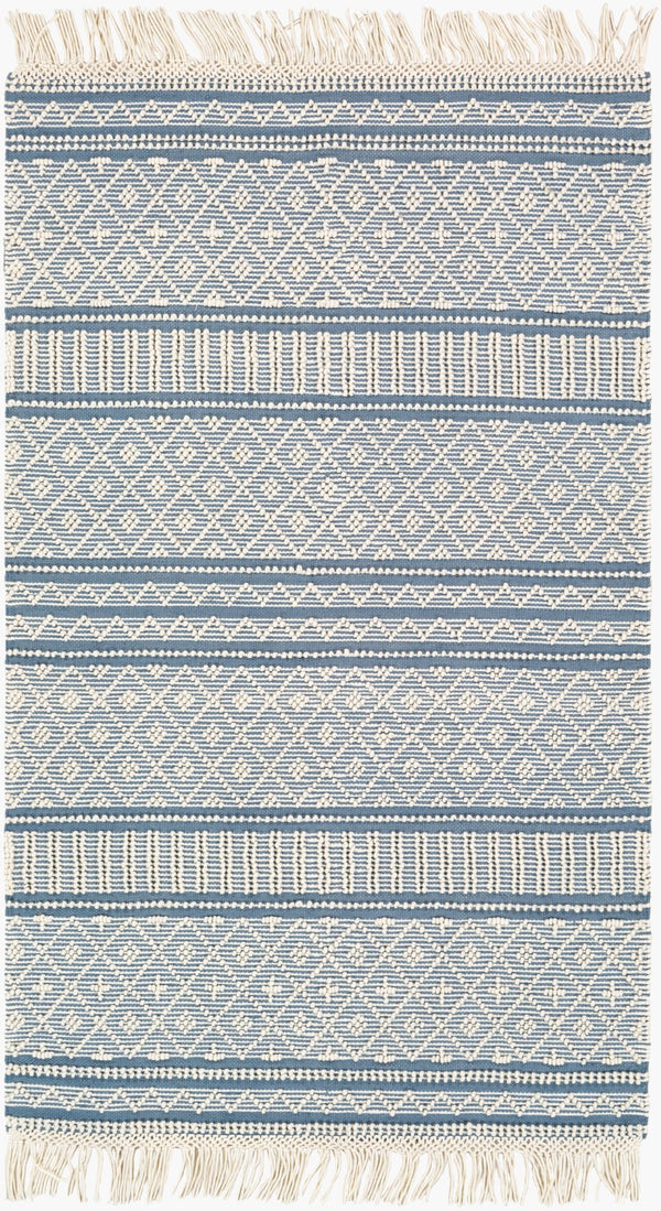Surya Farmhouse Tassels 2' X 3' Handwoven Rug - Unique Cottage Style With Textured Fringe & Easy Care Blue Wool,Cotton Fts2301-35