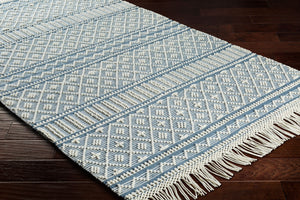 Surya Farmhouse Tassels 2' X 3' Handwoven Rug - Unique Cottage Style With Textured Fringe & Easy Care Blue Wool,Cotton Fts2301-35