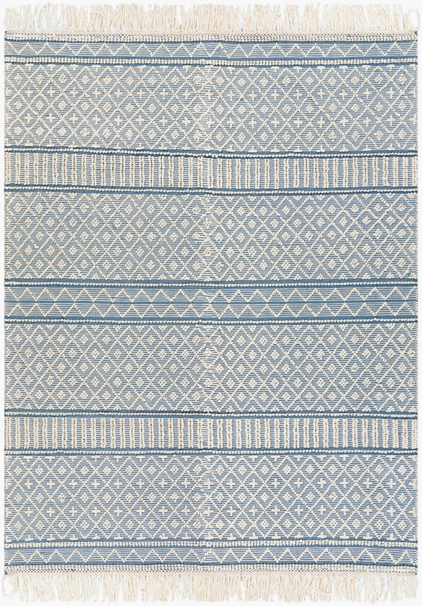 Surya Farmhouse Tassels 2' X 3' Handwoven Rug - Unique Cottage Style With Textured Fringe & Easy Care Blue Wool,Cotton Fts2301-810