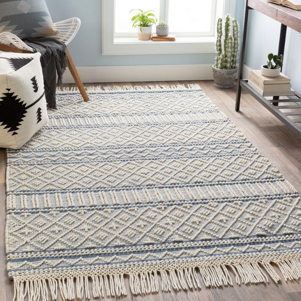 Surya Farmhouse Tassels 2' X 3' Handwoven Rug - Unique Cottage Style With Textured Fringe & Easy Care Blue Wool,Cotton Fts2301-35