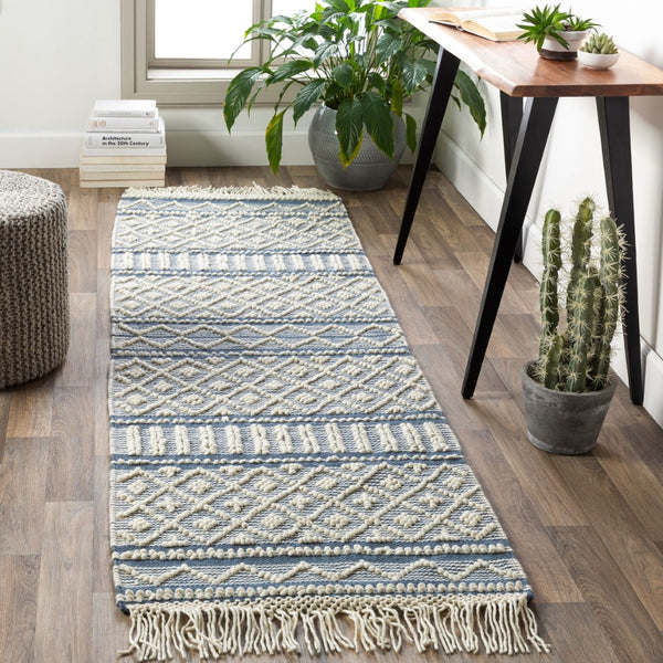 Surya Farmhouse Tassels 2' X 3' Handwoven Rug - Unique Cottage Style With Textured Fringe & Easy Care Blue Wool,Cotton Fts2301-268