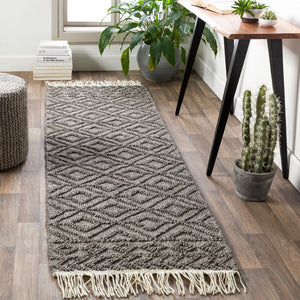 Surya Farmhouse Tassels 2' X 3' Handwoven Rug - Unique Cottage Style With Textured Fringe & Easy Care Black Wool,Cotton Fts2302-268