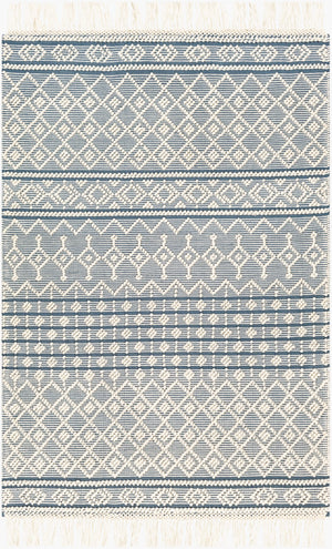 Surya Farmhouse Tassels 2' X 3' Handwoven Rug - Unique Cottage Style With Textured Fringe & Easy Care Blue Wool,Cotton Fts2304-23