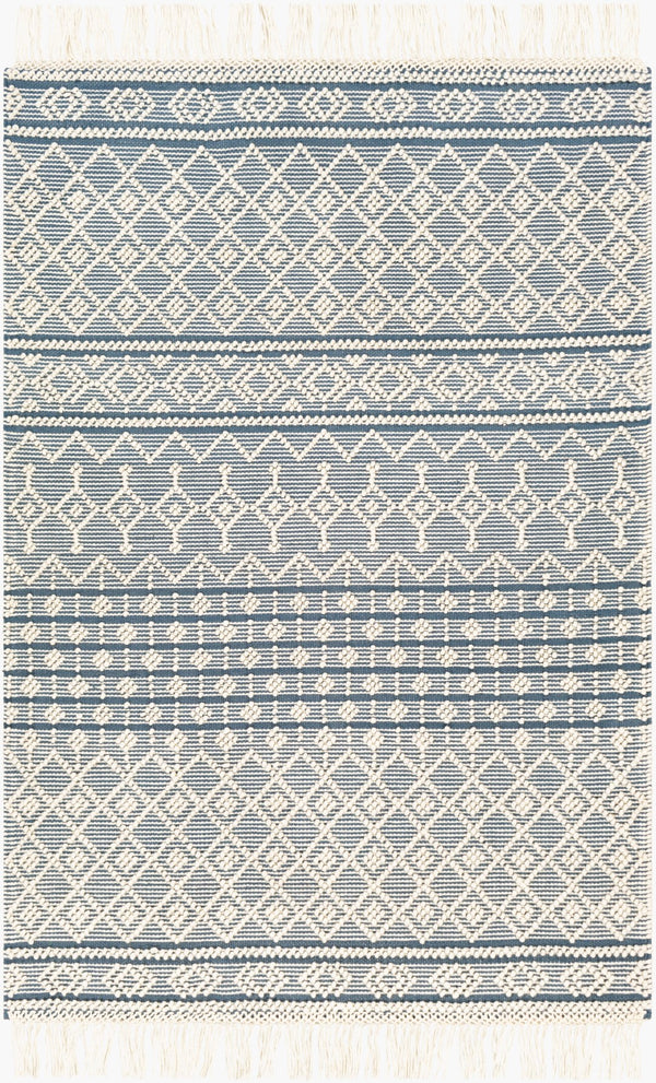 Surya Farmhouse Tassels 2' X 3' Handwoven Rug - Unique Cottage Style With Textured Fringe & Easy Care Blue Wool,Cotton Fts2304-23