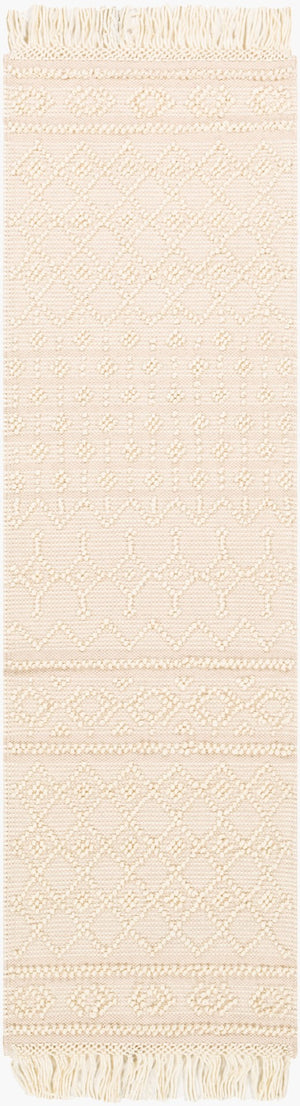 Livabliss Farmhouse Tassels Hand Woven Wool Cotton Runner Rug for Hallways and Entryways White, Beige 2'6" x 8' FTS2305-268