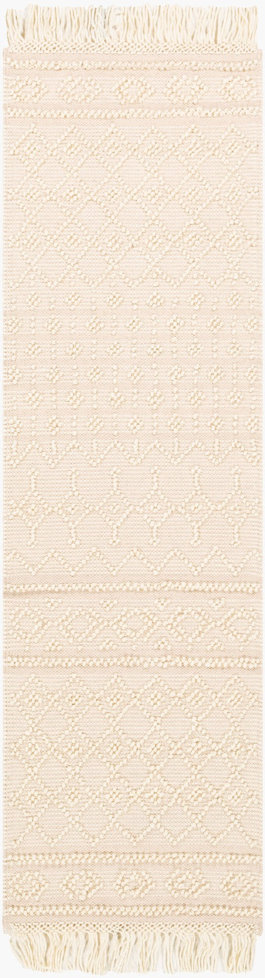 Livabliss Farmhouse Tassels Hand Woven Wool Cotton Runner Rug for Hallways and Entryways White, Beige 2'6" x 8' FTS2305-268