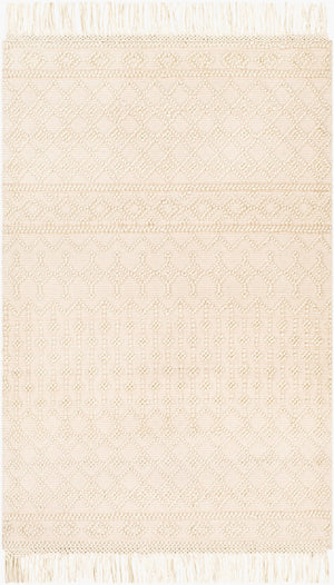 Livabliss Farmhouse Tassels Hand Woven Wool Cotton Runner Rug for Hallways and Entryways White, Beige 5' x 7'6" FTS2305-576