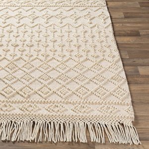 Livabliss Farmhouse Tassels Hand Woven Wool Cotton Runner Rug for Hallways and Entryways White, Beige 2'6" x 8' FTS2305-268