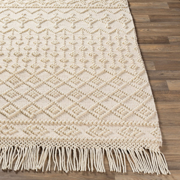 Livabliss Farmhouse Tassels Hand Woven Wool Cotton Runner Rug for Hallways and Entryways White, Beige 2'6" x 8' FTS2305-268