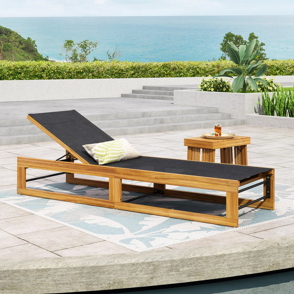 English Elm Christopher Knight Home® - MIA Chaise Lounge with Breathable Mesh Seating and Durable Acacia Wood Frame for Outdoor Relaxation Teak 50.5 L x 27.5 W x 9 H 72209.00BLK