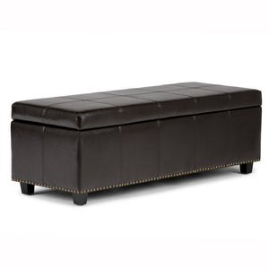 English Elm Kingsley Large Storage Ottoman with Nailhead Trim and Child-Safe Hinge – Faux Leather Bench Seat Dark Brown B136P158176