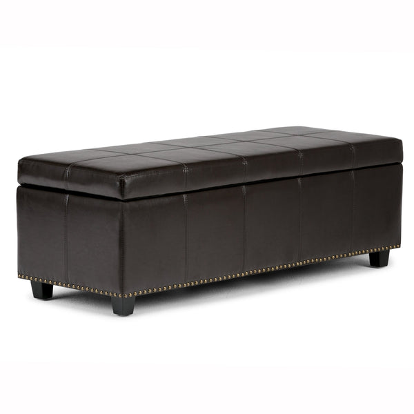 English Elm Kingsley Large Storage Ottoman with Nailhead Trim and Child-Safe Hinge – Faux Leather Bench Seat Dark Brown B136P158176