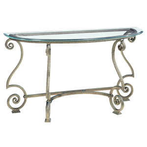 Bernhardt Bernhardt Solano Demilune Console Table With Aged Bronze Scrolled Base And 5/8" Clear Glass Top, 60.75"W K1332