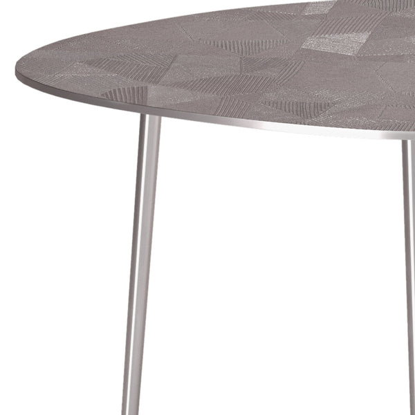 English Elm Shelton Hand-Finished Nickel 2-Pc Metal Nesting Tables — Geometric Etched Tops, Versatile Side/End Use B136P159605