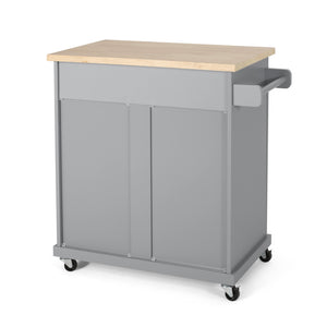 English Elm Christopher Knight Home® - Kitchen Island Cart Grey with Solid Rubberwood Top, Mobile Storage Cabinet, Drawer, Towel Rack, Wheels 67795.00NATGRY
