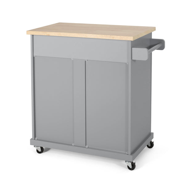 English Elm Christopher Knight Home® - Kitchen Island Cart Grey with Solid Rubberwood Top, Mobile Storage Cabinet, Drawer, Towel Rack, Wheels 67795.00NATGRY