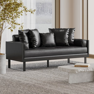 English Elm Christopher Knight Home® - LOVESEAT Contemporary Oversized Faux Leather Loveseat with Button Tufting, Iron Sled Legs, 72.5" Black 72103.00PUMDNT