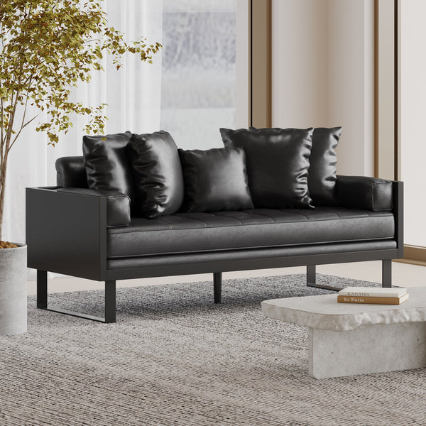 English Elm Christopher Knight Home® - LOVESEAT Contemporary Oversized Faux Leather Loveseat with Button Tufting, Iron Sled Legs, 72.5" Black 72103.00PUMDNT