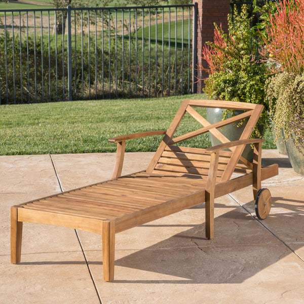 English Elm Christopher Knight Home® - PERLA Teak Acacia Chaise Lounge with Wheels – Outdoor Patio Wood Recliner, Mix‑and‑Match Cushions, Single/Set Options 61724.00WTC