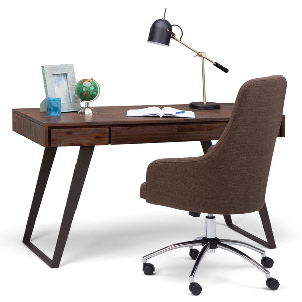 English Elm Lowry Desk - Distressed Charcoal Brown Solid Acacia With Metal Legs For Modern Industrial Charm B136P158875