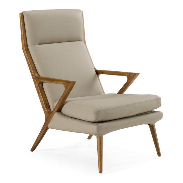 VIG Furniture Fulton Vegan Leather Lounge Chair & Ottoman Set — Modern Beige Sculptural Comfort, Walnut Legs (98) VGCSLC-17050-BG-CH
