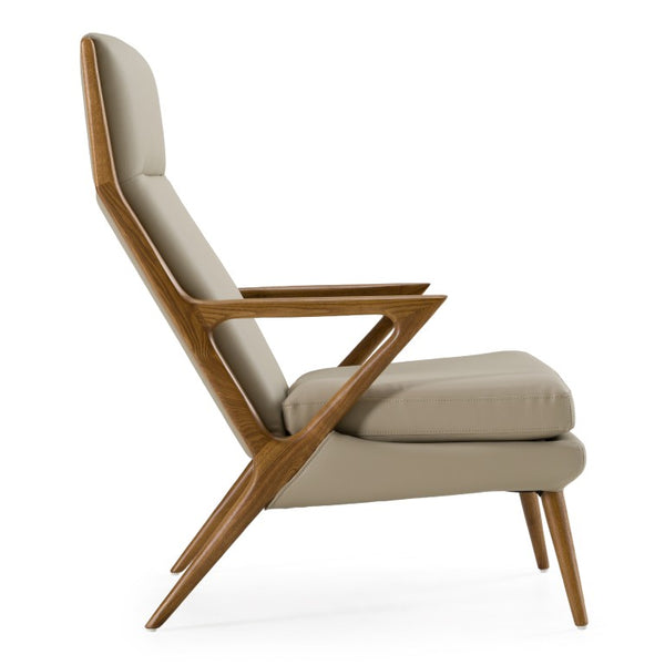 VIG Furniture Fulton Vegan Leather Lounge Chair & Ottoman Set — Modern Beige Sculptural Comfort, Walnut Legs (98) VGCSLC-17050-BG-CH