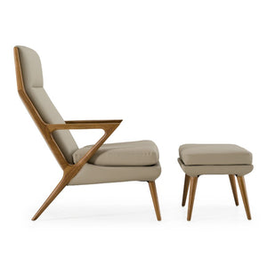 VIG Furniture Fulton Vegan Leather Lounge Chair & Ottoman Set — Modern Beige Sculptural Comfort, Walnut Legs (98) VGCSLC-17050-BG-CH
