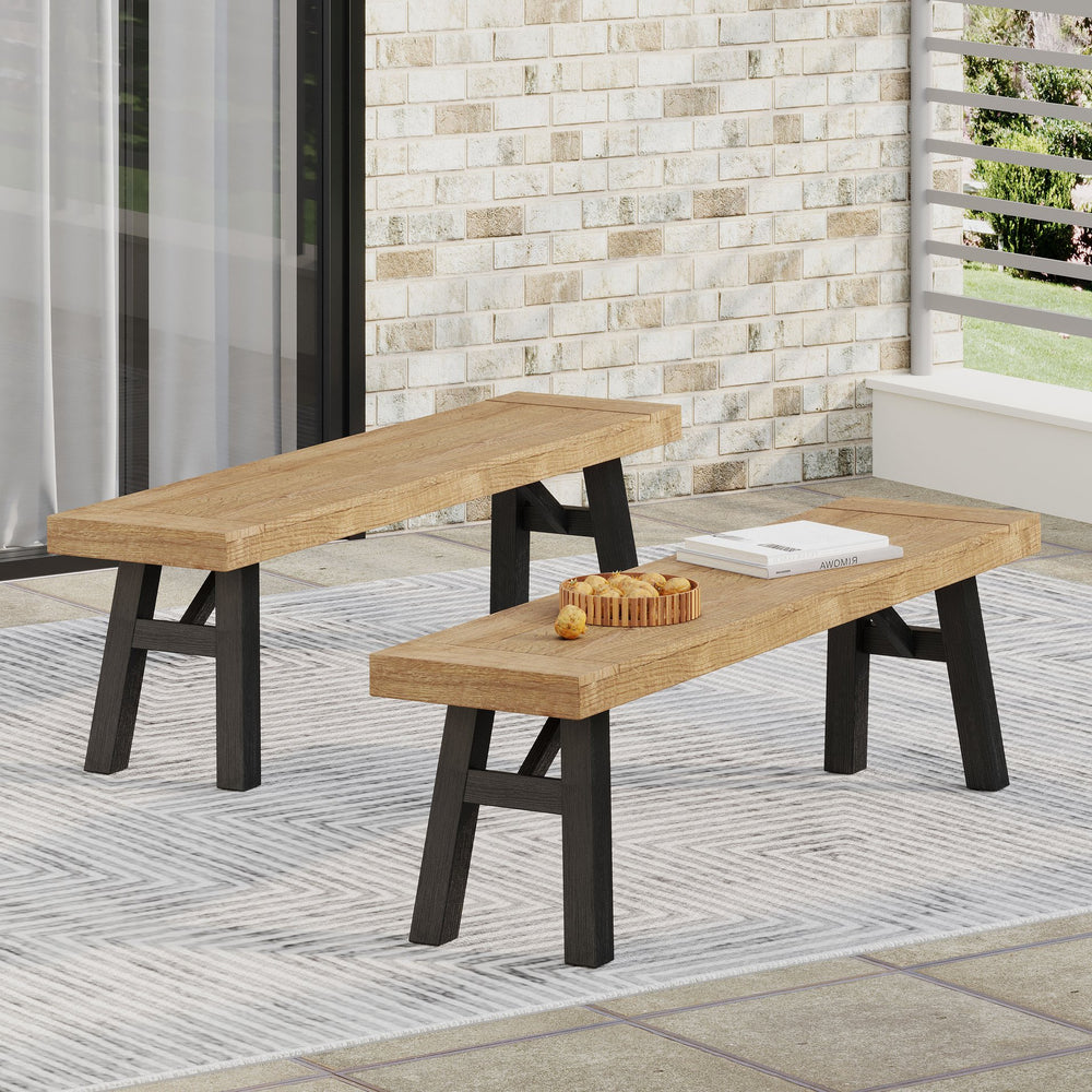 English Elm Outdoor Acacia Hardwood Slat Bench Set of Two for Patio Garden Dining Use 56702.00