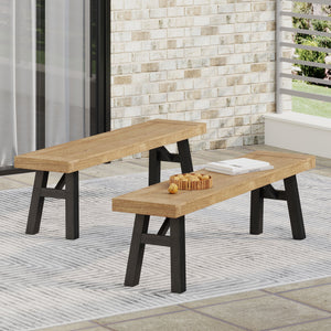 English Elm Outdoor Acacia Hardwood Slat Bench Set of Two for Patio Garden Dining Use 56702.00