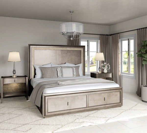 A.R.T. Furniture Cove Cal King Panel Storage Bed With Chic Cork Headboard And Two Spacious Drawers For Ultimate Elegance Grey Rubberwood Solids,Primavera Veneers,Cork,Metal 349137-2743
