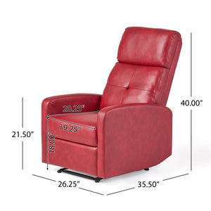 English Elm Christopher Knight Home® - RECLINER Plush PU Upholstered Push-Back Recliner with Contemporary Minimalist Design and Comfort Red 57575.00RED