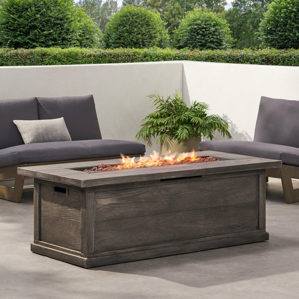 English Elm 56" Outdoor Rectangular Propane Fire Pit 50000 Btu Mgo Concrete Wood Grain Patio 57570.00GRY-50K