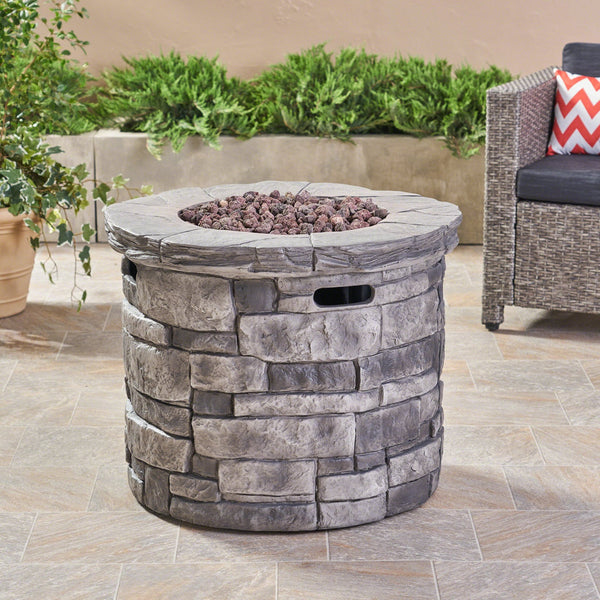 English Elm 30" Round Mgo Gas Fire Pit 40000 Btu Outdoor Patio Sculptural Matte Gray Finish 61099.00-40K
