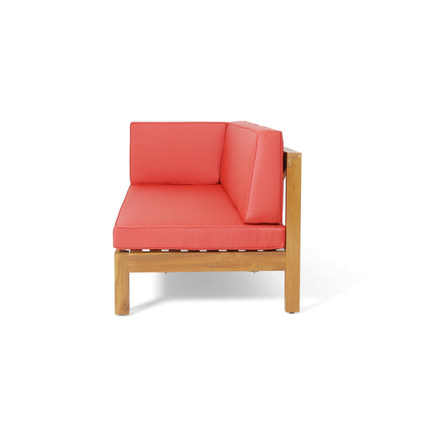 English Elm Brava Acacia Wood Outdoor Modular Sofa Set Mid-century Slatted Cross-back Patio Seating Red 57967-8-64489RED-64496.00
