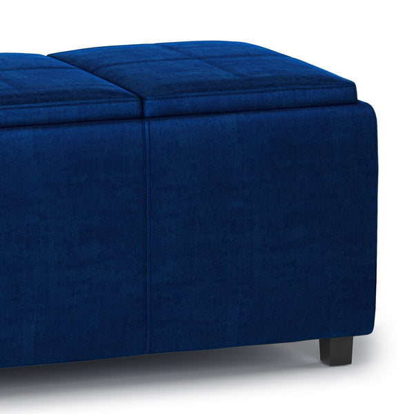 English Elm Avalon Storage Ottoman - Luxurious Blue Velvet With Hidden Storage & Versatile Serving Trays B136P158251