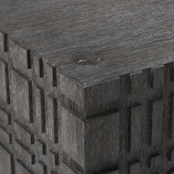 Bernhardt Bernhardt Cowley Cocktail Table — Sculptural Rustic Oak Coffee Table With Geometric Pattern, Tadon Finish 529019