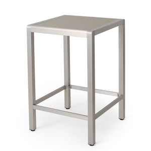 English Elm 43" Outdoor Tempered Glass Top Aluminum Bar Table Powder-coated for Patio Use 60013.00
